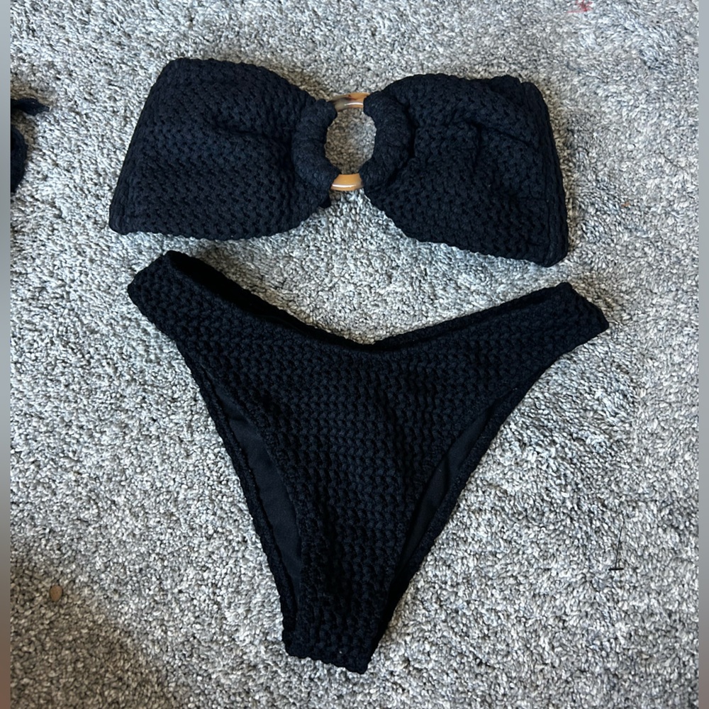 Montce black crotchet bikini set with matching sarong